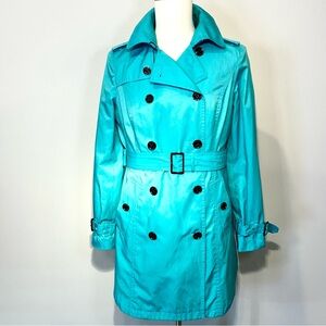 Michael Kors Turquoise Double-Breasted Trench Coat, Size L